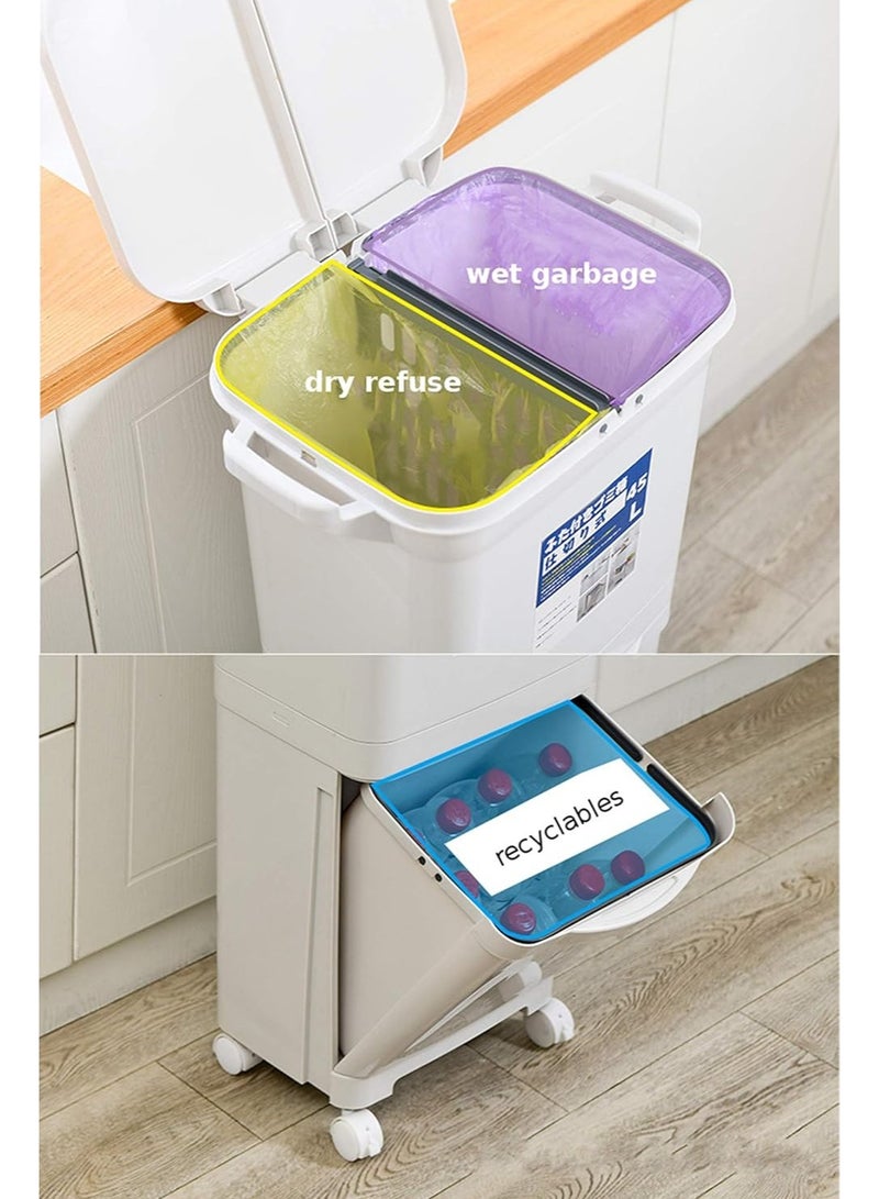 Organized Home 45L Double Layer Sorting Waste Bin Wet and Dry Separation Mobile Recycling Container with Wheels - Image 2