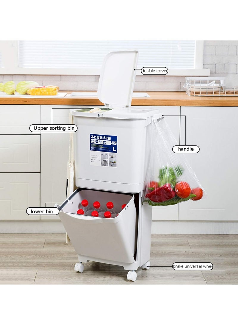 Organized Home 45L Double Layer Sorting Waste Bin Wet and Dry Separation Mobile Recycling Container with Wheels - Image 4