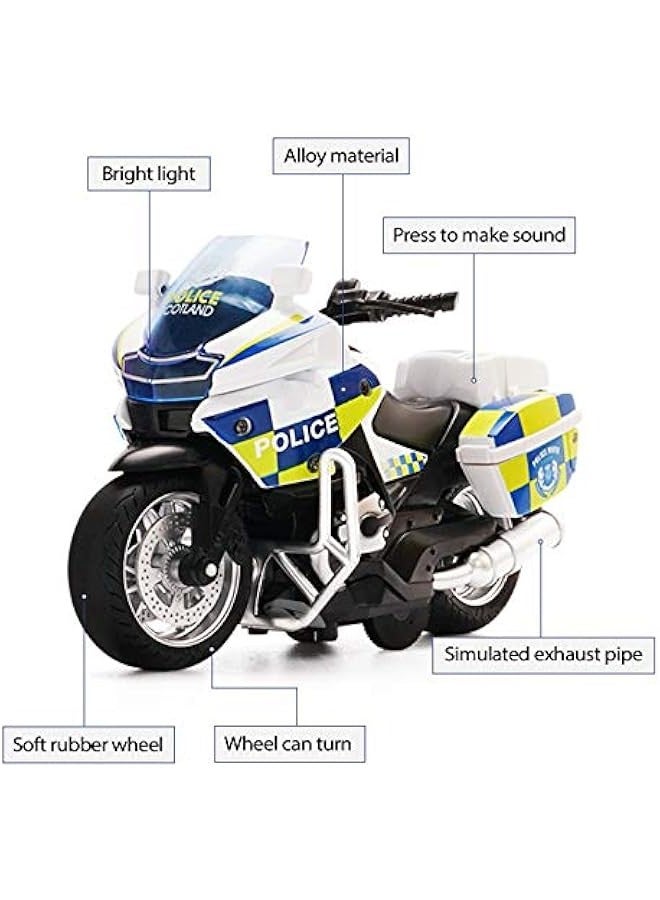 Police Motorcycle Toy - Pull Back Toy Motorcycle with Sound and Light Toy,Toy Motorcycles for Boy,Toys for 3-9 Year Old Boys (White) - Image 4