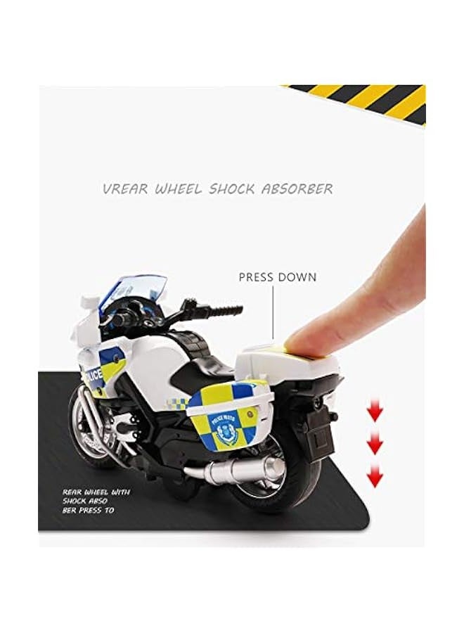Police Motorcycle Toy - Pull Back Toy Motorcycle with Sound and Light Toy,Toy Motorcycles for Boy,Toys for 3-9 Year Old Boys (White) - Image 3