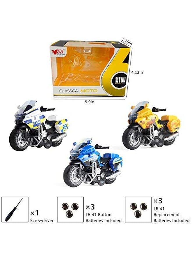 Police Motorcycle Toy - Pull Back Toy Motorcycle with Sound and Light Toy,Toy Motorcycles for Boy,Toys for 3-9 Year Old Boys (White) - Image 2