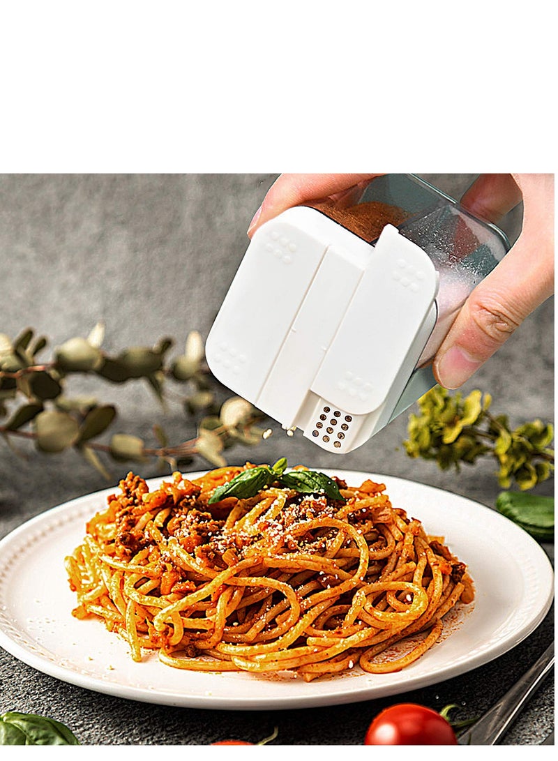 2 Pack 4 in 1 Plastic Salt and Pepper Shaker, 8 Grids Flip Empty Spice Dispensers Travel Spice Container Compartment Seasoning Shakers with Lid Jars with Labels for Cooking BBQ - Image 5