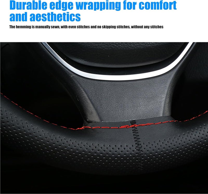 NGHEY Pack-1 Leather Steering Wheel Cover, Universal Non-Slip Stitch On Wrap, DIY Car Wheel Cover Protector with Needle and Thread for Most Cars SUVs and Trucks (Black #3) - Image 4