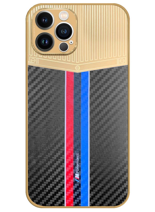 CATANES - iPhone 12 Pro Max Luxury Gold Plated Case Hybrid Electroplated Frame Back Cover with Carbon Fiber Pattern - Image 1