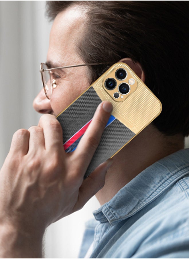 CATANES - iPhone 12 Pro Max Luxury Gold Plated Case Hybrid Electroplated Frame Back Cover with Carbon Fiber Pattern - Image 1