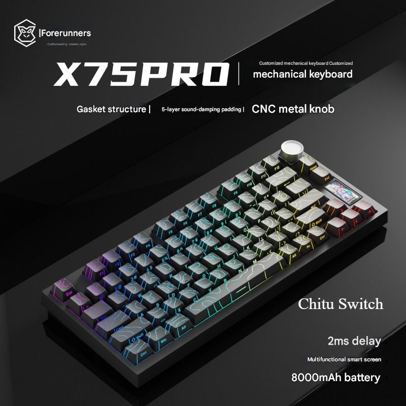 Eweadn X75 Pro Wireless Bluetooth Mechanical Keyboard, Side-Engraved Tri-Mode Game Office, Chitu Switch, Black - Image 1