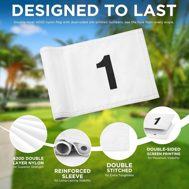 KINGTOP Golf Flagstick Mini, Putting Green Flag for Yard, All 3 Feet, Double-Sided Numbered Golf Flags, Golf Pin Flag Hole Cup Set, Portable 2-Section Design, Gifts Idea - Image 3