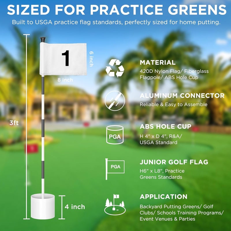KINGTOP Golf Flagstick Mini, Putting Green Flag for Yard, All 3 Feet, Double-Sided Numbered Golf Flags, Golf Pin Flag Hole Cup Set, Portable 2-Section Design, Gifts Idea - Image 2