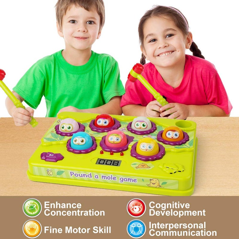 BAODLON Interactive Pound a Mole Game, Toddler Toys, Light-Up Musical Pounding Toy, Early Developmental Toy, Fun Gift for Age 3, 4, 5 Years Old Kids, Boys, Girls, 2 Soft Hammers Included - Image 3