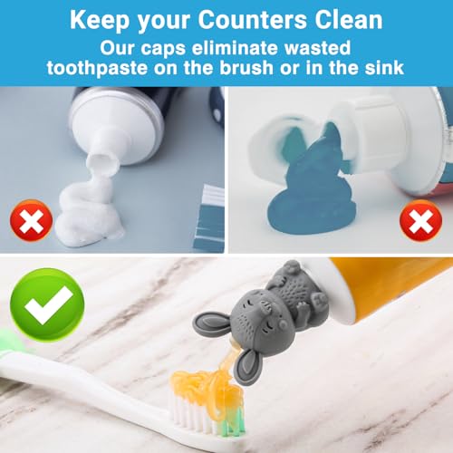 Tilcare Self-Closing Toothpaste Caps by Tilcare - No Waste Cap Dispensers for Kids Bathroom - Mess-Free Toothpaste Lids - Easy to Use, Food Grade Silicone and BPA-Free Toppers - Image 3