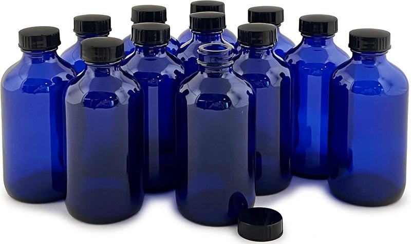 Vivaplex زجاجات فيفابلكس 12 زرقاء كوبالت سعة 8 أونصات مع أغطية - Image 1