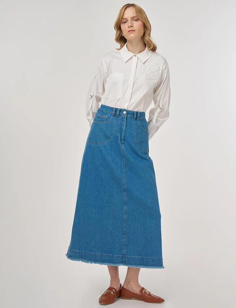 Kayra Pocket-Detail Denim Skirt Indigo