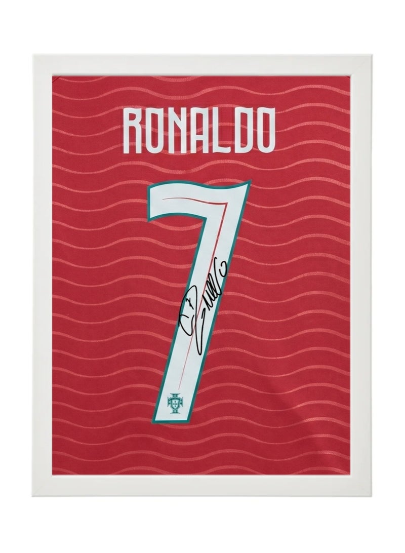 Cristiano Ronaldo Portugal Jersey #7 World Cup 2026 with Printed Autograph Framed Poster 30x40cm , Soccer Memorabilia Gift for Football Fans