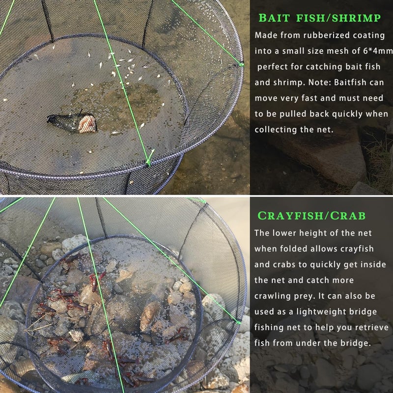 Drasry Fishing Net Trap for Crayfish Crab Bait Minnow Shrimp Foldable Fish Crawdad Lobsters Cast Net Collapsible 31.5 * 23.6 in (80 * 60 CM) - Image 5