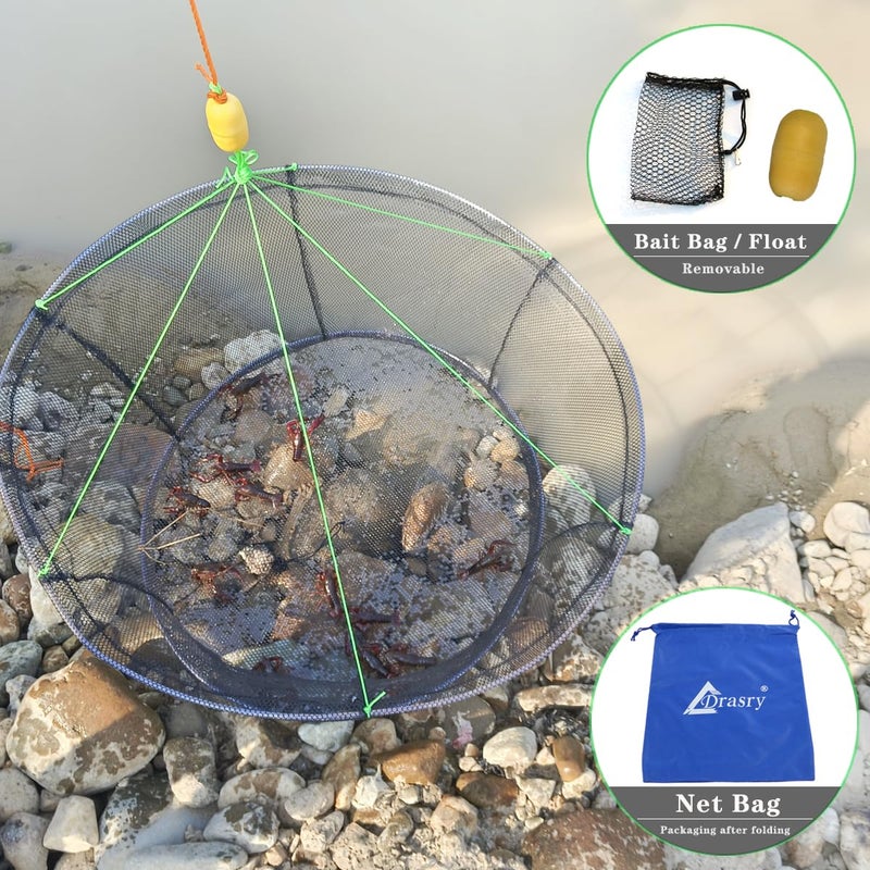 Drasry Fishing Net Trap for Crayfish Crab Bait Minnow Shrimp Foldable Fish Crawdad Lobsters Cast Net Collapsible 31.5 * 23.6 in (80 * 60 CM) - Image 4