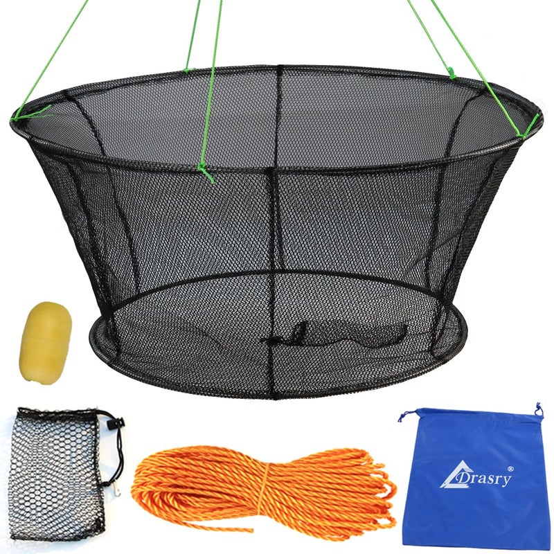 Drasry Fishing Net Trap for Crayfish Crab Bait Minnow Shrimp Foldable Fish Crawdad Lobsters Cast Net Collapsible 31.5 * 23.6 in (80 * 60 CM) - Image 1