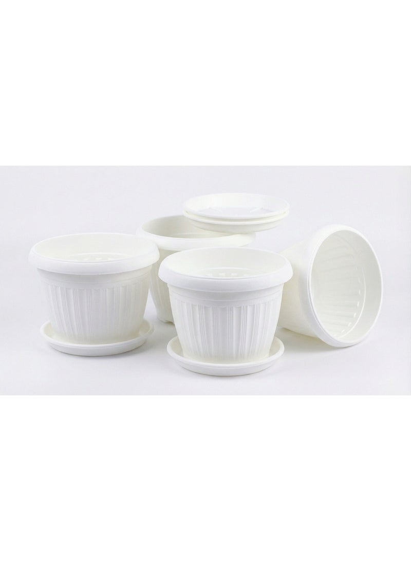 مجموعة أصص زراعة بلاستيك دائرية مع أطباق سفلية للنباتات والزهور والأعشاب - أصيص زرع للأماكن الداخلية والخارجية والزراعة المنزلية- عدد ٤ - مقاس ٢٠ سم - لون أبيض - Image 1