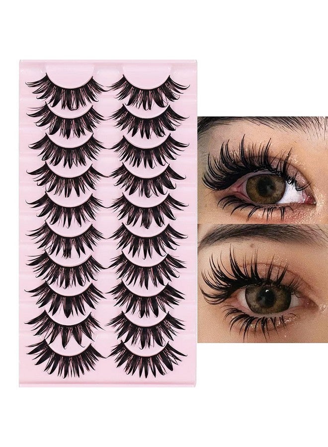 AUGENLI 10 Pairs Manga Lashes Wet Look Japanese Style Cosplay Spiky Eyelashes Anime Lashes 16Mm Wispy Thick Faux Mink Doll Eyelash Extension Look Like Individual Clusters By Augenli (02) - Image 1