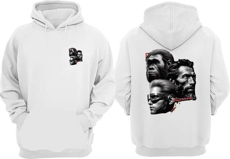 The Wert Unisex Evolution Faces Design Front Back Printed Regular Fit White Sweatshirt  - Image 1