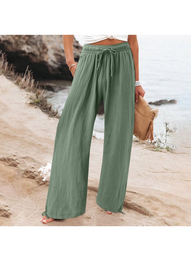 Europe And The United States Best  Elastic Casual Solid Color Pants Wide Leg Pants