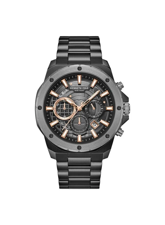 Hollis Black Dial Black Stainless Steel Bracelet Chronograph Watch for Men - 45mm