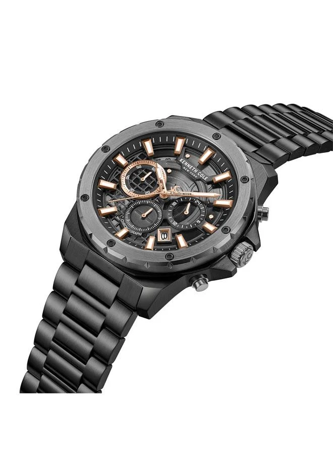 Kenneth Cole New York Hollis Black Dial Black Stainless Steel Bracelet Chronograph Watch for Men - 45mm