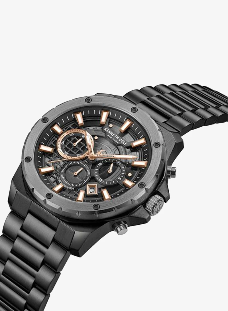 Kenneth Cole New York Hollis Black Dial Black Stainless Steel Bracelet Chronograph Watch for Men - 45mm
