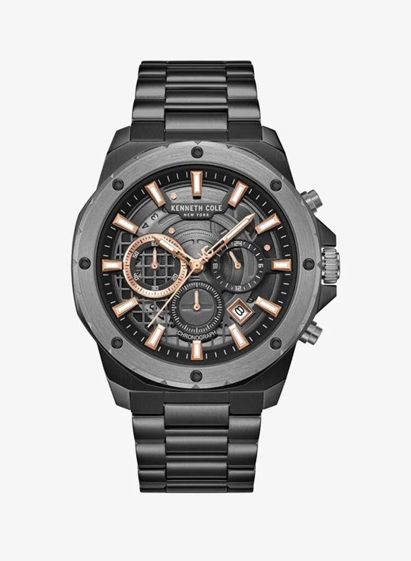 Kenneth Cole New York Hollis Black Dial Black Stainless Steel Bracelet Chronograph Watch for Men - 45mm