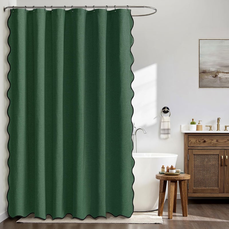 MIULEE Christmas 84" Long Scalloped Shower Curtain Linen Textured with 12 Metal Hooks Cute Extra Long Heavy Duty Washable Waterproof Cloth Curtains with Black Border for Bathroom Hotel,Dark Green - Image 2