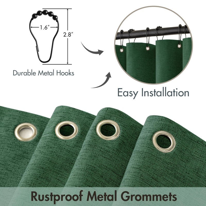 MIULEE Christmas 84" Long Scalloped Shower Curtain Linen Textured with 12 Metal Hooks Cute Extra Long Heavy Duty Washable Waterproof Cloth Curtains with Black Border for Bathroom Hotel,Dark Green - Image 3