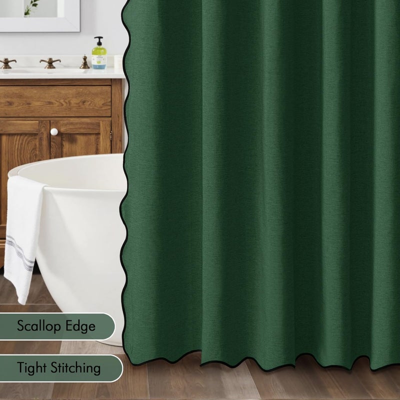 MIULEE Christmas 84" Long Scalloped Shower Curtain Linen Textured with 12 Metal Hooks Cute Extra Long Heavy Duty Washable Waterproof Cloth Curtains with Black Border for Bathroom Hotel,Dark Green - Image 5