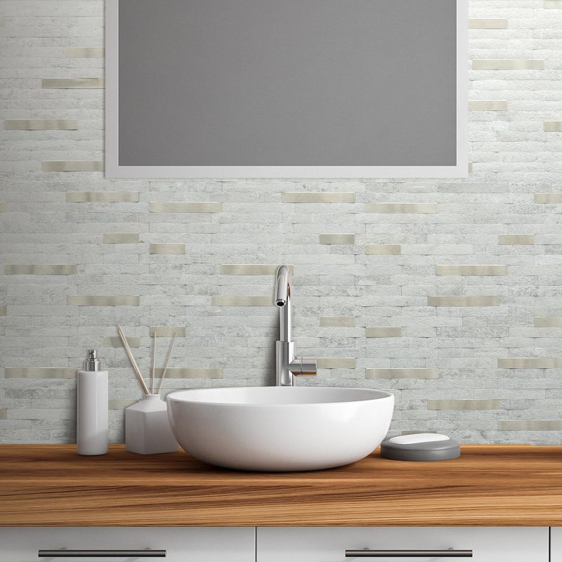 AULIGET 20 Sheets Faux Stone Peel and Stick Backsplash, Beige Stone Look PVC Wall Tile Stick on Backsplash for Kitchen and Bathroom - Image 4