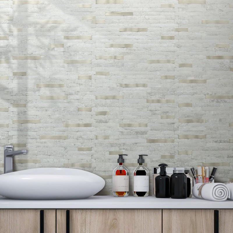 AULIGET 20 Sheets Faux Stone Peel and Stick Backsplash, Beige Stone Look PVC Wall Tile Stick on Backsplash for Kitchen and Bathroom - Image 5