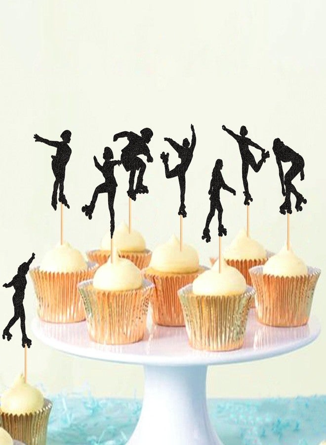 Ercadio 24 PCS Roller Skate Cake Topper Girl in Roller Skating Cake Toppers Retro Hip Hop Theme Party Cake Decoration for Boys or Girls 80s 90s Skating Theme Party Decorations Black - Image 3
