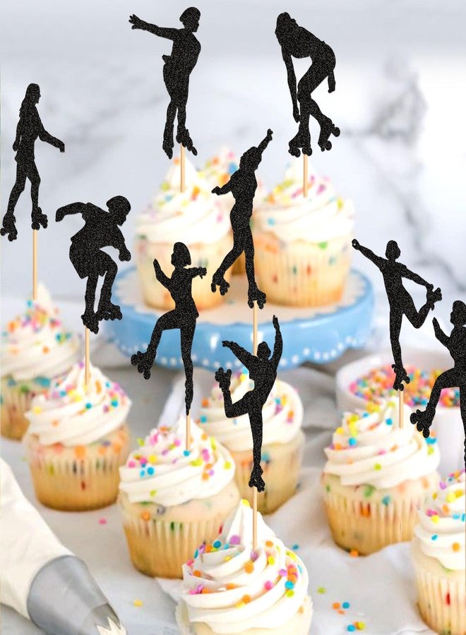 Ercadio 24 PCS Roller Skate Cake Topper Girl in Roller Skating Cake Toppers Retro Hip Hop Theme Party Cake Decoration for Boys or Girls 80s 90s Skating Theme Party Decorations Black - Image 5