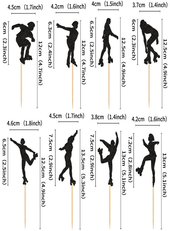 Ercadio 24 PCS Roller Skate Cake Topper Girl in Roller Skating Cake Toppers Retro Hip Hop Theme Party Cake Decoration for Boys or Girls 80s 90s Skating Theme Party Decorations Black - Image 2