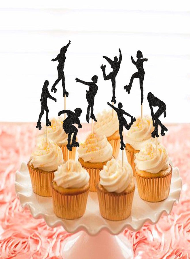 Ercadio 24 PCS Roller Skate Cake Topper Girl in Roller Skating Cake Toppers Retro Hip Hop Theme Party Cake Decoration for Boys or Girls 80s 90s Skating Theme Party Decorations Black - Image 4