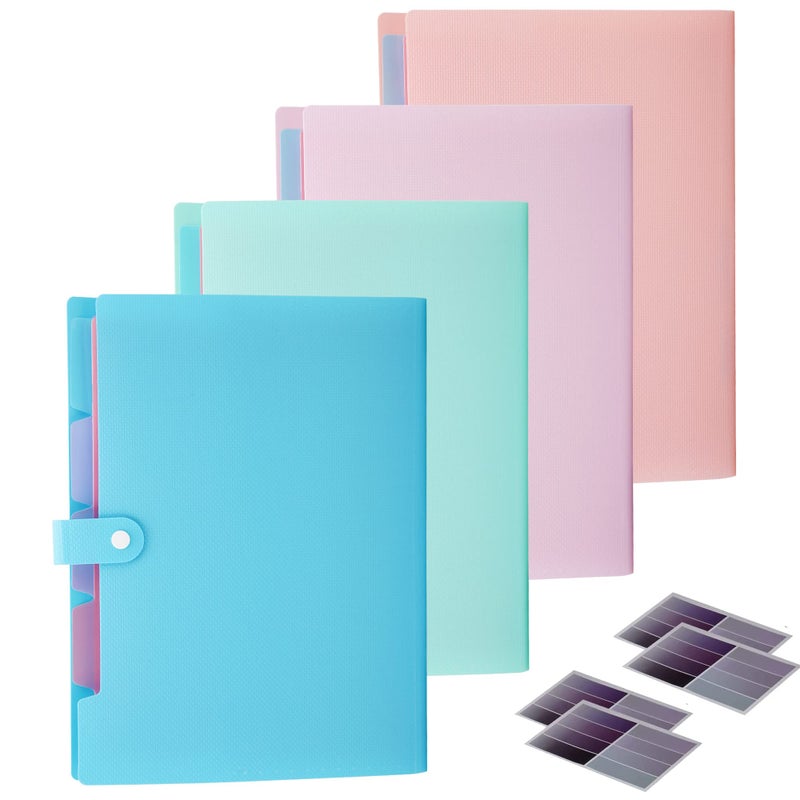 MAIMIS 4 Pack Colorful Expanding File Folder, 5 Pocket Folders with Labels Letter Size Accordion File Organizer Portable Expandable File Folder for Documents Aesthetic Paper Organizer Folderâ€¦ - Image 1