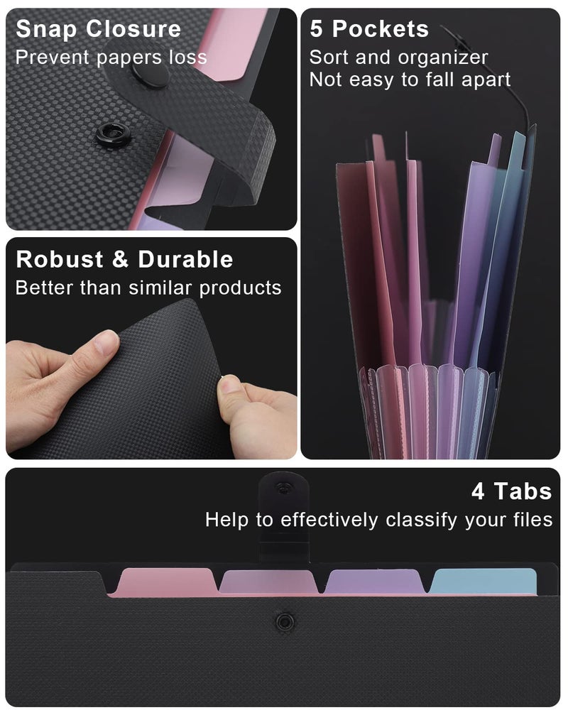 MAIMIS 4 Pack Colorful Expanding File Folder, 5 Pocket Folders with Labels Letter Size Accordion File Organizer Portable Expandable File Folder for Documents Aesthetic Paper Organizer Folderâ€¦ - Image 4