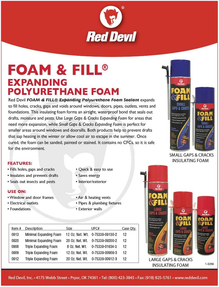Red Devil Foam & Fill Large Gaps & Cracks Expanding Polyurethane Sealant, 20 oz, Off-White - Image 2