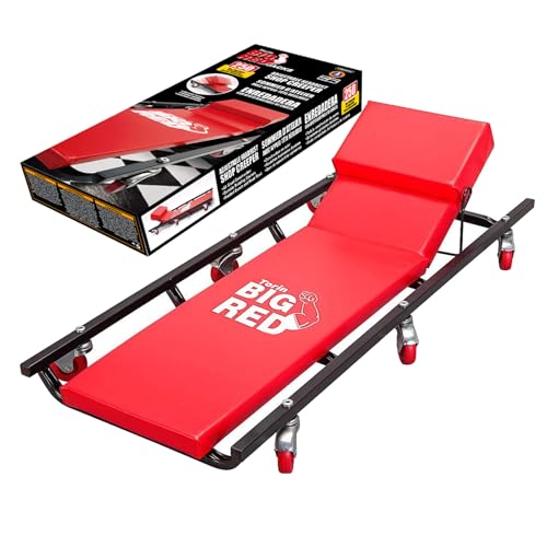 BIG RED TR6452 Torin Rolling GarageShop Creeper 40 Padded Mechanic Cart with Adjustable Headrest and 6 Casters Red - Image 1