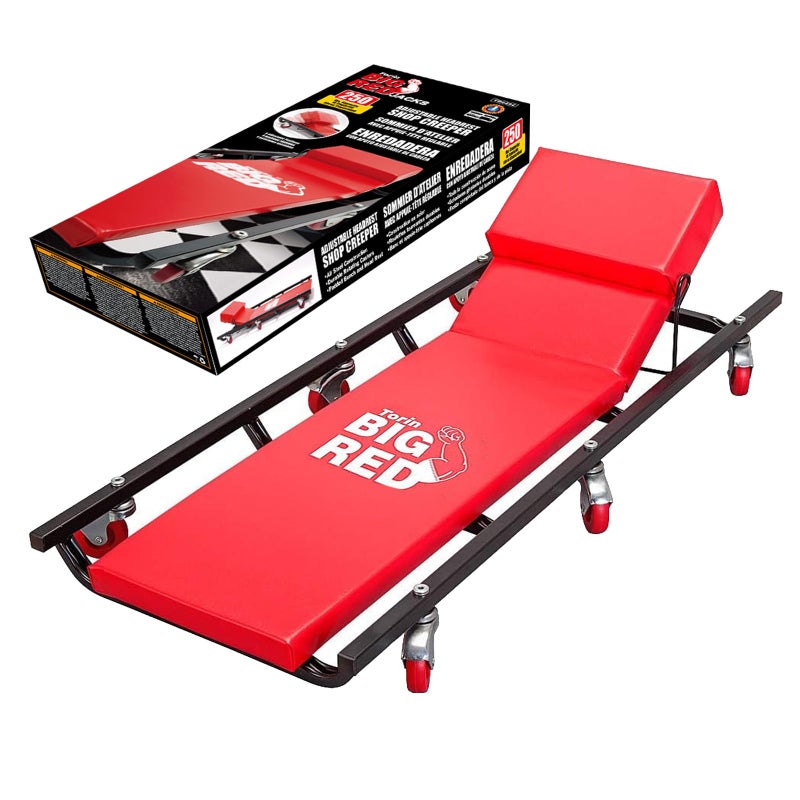 BIG RED TR6452 Torin Rolling GarageShop Creeper 40 Padded Mechanic Cart with Adjustable Headrest and 6 Casters Red - Image 3
