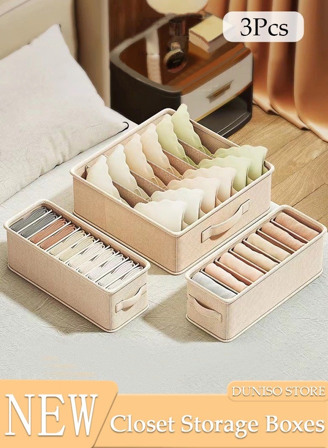 DUNISO 3pcs Cube Closet Storage Box with Handle and Separator Plate, Foldable Storage Bins Sturdy Foldable Storage Box Multifunctional Closet Organizer System for Clothing, Jeans, Books, Shelves, Closet  - Image 1