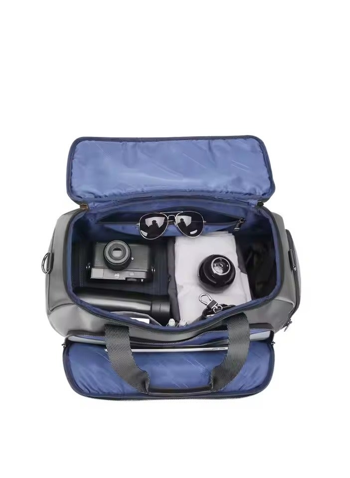 Bopai Genuine Leather Travel Duffel Bag – Lightweight Waterproof Weekender Tote for Men, Large Capacity, Zipper Closure, Shoe Compartment, 50cm, Black/Grey - Image 3