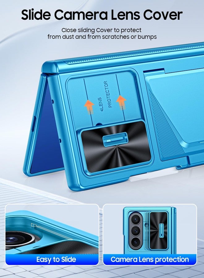 BSNRM for Samsung Galaxy Z Fold 7 Case with Card Holder RFID Blocking, Built in Slide Lens Cover & Hinge Protection & Screen Protector, Shockproof Wallet Case for Z Fold 7 (Lake Blue) - Image 4
