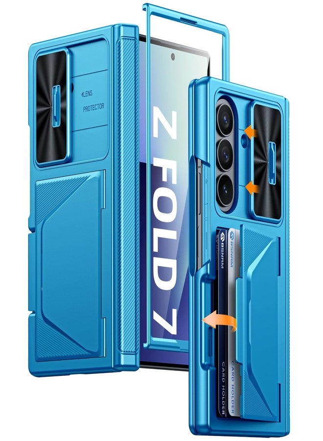 BSNRM for Samsung Galaxy Z Fold 7 Case with Card Holder RFID Blocking, Built in Slide Lens Cover & Hinge Protection & Screen Protector, Shockproof Wallet Case for Z Fold 7 (Lake Blue) - Image 1