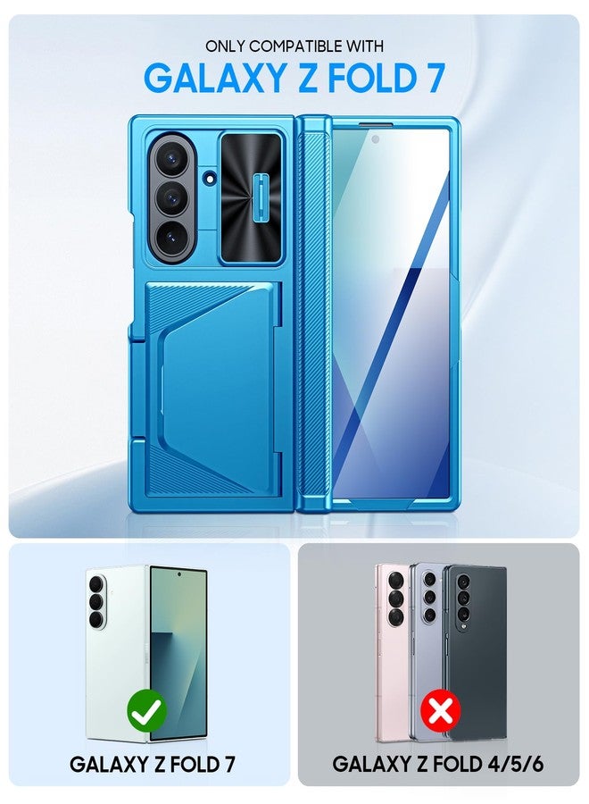 BSNRM for Samsung Galaxy Z Fold 7 Case with Card Holder RFID Blocking, Built in Slide Lens Cover & Hinge Protection & Screen Protector, Shockproof Wallet Case for Z Fold 7 (Lake Blue) - Image 2