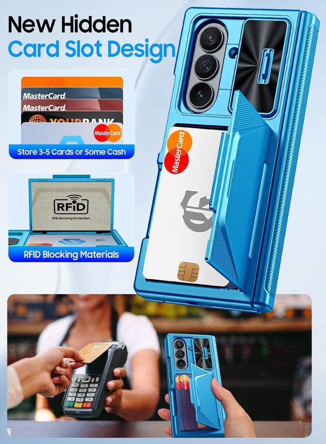 BSNRM for Samsung Galaxy Z Fold 7 Case with Card Holder RFID Blocking, Built in Slide Lens Cover & Hinge Protection & Screen Protector, Shockproof Wallet Case for Z Fold 7 (Lake Blue) - Image 3