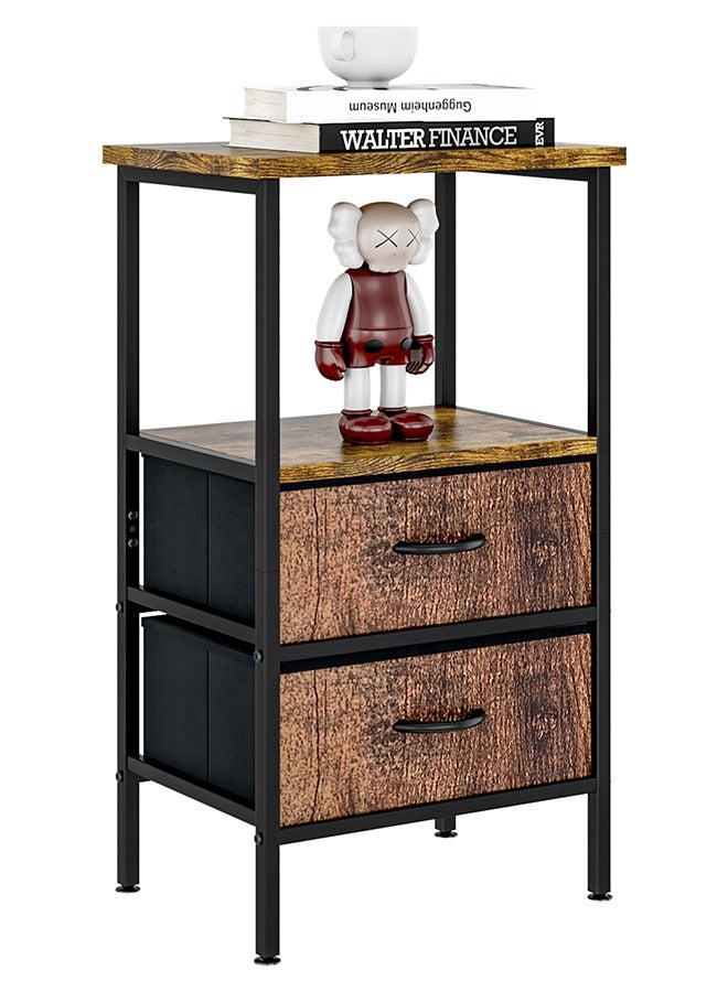 Solerconm Side Table Bedside Table with 2 Fabric Storage Drawers for Bedroom Living Room Dorm Night Stands for Small Space - Image 2