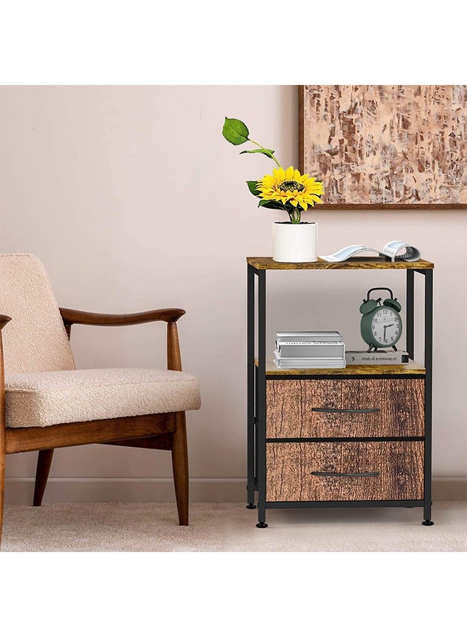 Solerconm Side Table Bedside Table with 2 Fabric Storage Drawers for Bedroom Living Room Dorm Night Stands for Small Space - Image 3